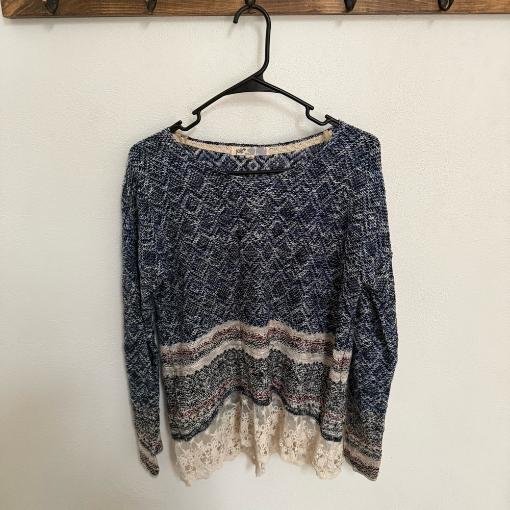 Jolt Multicolor Knit Sweater with Lace Detail